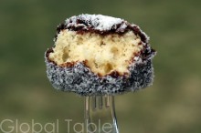 Golden cake inside Lamingtons!