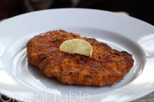 This very large plate makes it hard to tell that this Weiner Schnitzel is about 8" in diameter!