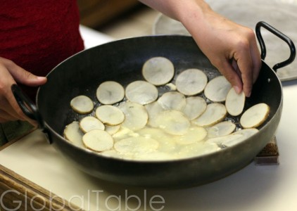 Thinly sliced potato makes a great crispy kazmag