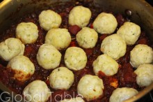 Adding shrimp balls to sauce