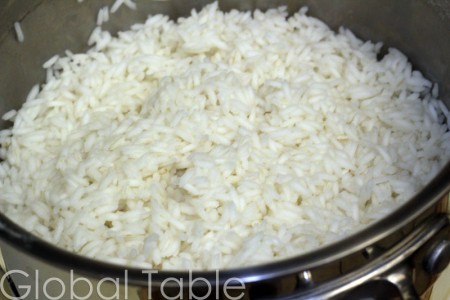 Rice after 8 minutes of cooking