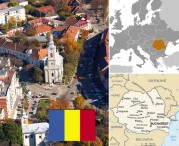 Maps and flag courtesy of the CIA World Factbook. Photo of Beiuş, Romania by Vertigoro.