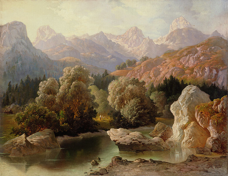 Triglav iz Bohinja, painted in oil by Anton Karinger (1829–1870).