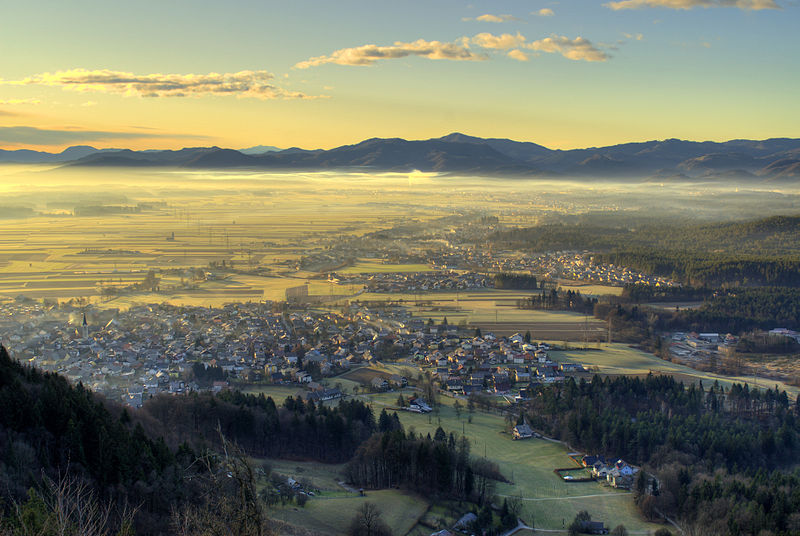 Šmarjetna gora, view towards Škofja Loka, Slovenia. Photo by Mihael Grmek.