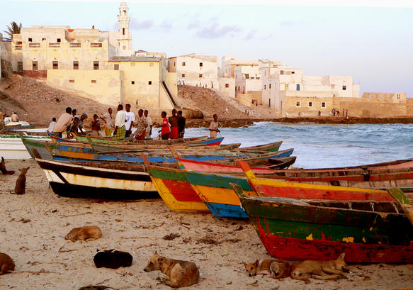 Boats on the beach in Merca, Somalia. -tahir turk