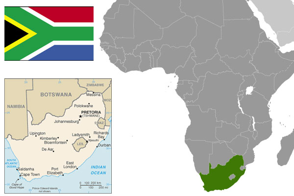 South African maps & flag, courtesy of the CIA World Factbook.