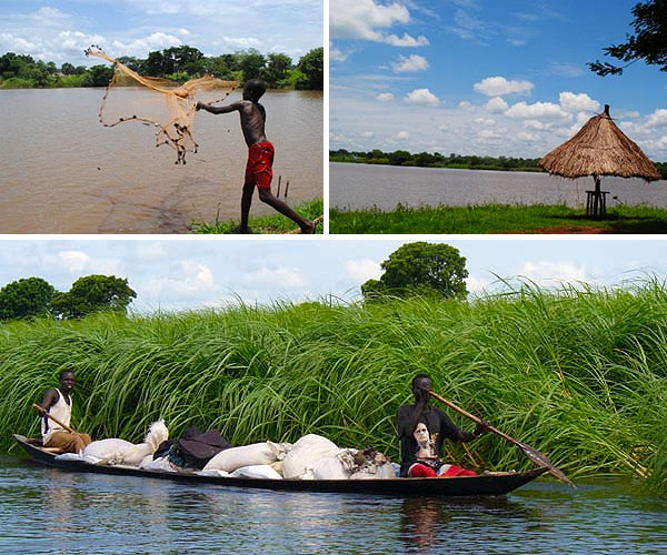  Local boy fishing at Lake Kazana in Maridi area - Equatoria region of South Sudan. Lake Kazana and scenic beauty of Maridi area.  Photos by Akashp65. Boat on the White Nile, Photo by  Andreas  Benutzer.