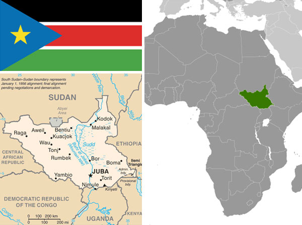 Maps & Flag of South Sudan courtesy of the CIA World Factbook.