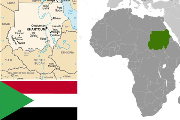 Sudanese maps and flag courtesy of CIA World Factbook.