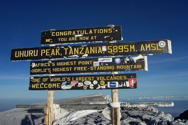 Sign at Uhuru Peak, Mt Kilimanjaro, Tanzania, Africa. Photo by Arne D.