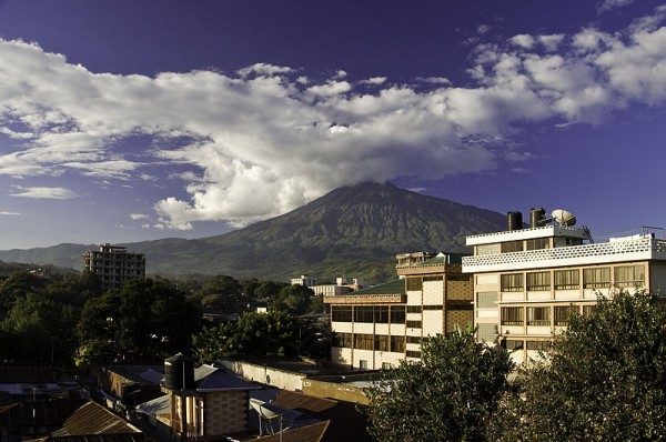 Mt. Meru from the roof terrace of Jevas Hotel; Arusha, Tanzania. Photo by Phase9