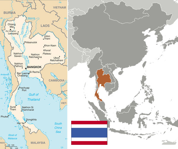 Maps and flag of Thailand courtesy of the CIA World Factbook.