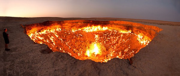 The Door to Hell, a burning natural gas field in Derweze. Photo by Tormod Sandtorv.