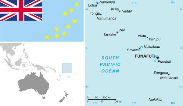 Maps and flag of Tuvalu courtesy of the CIA world Factbook.