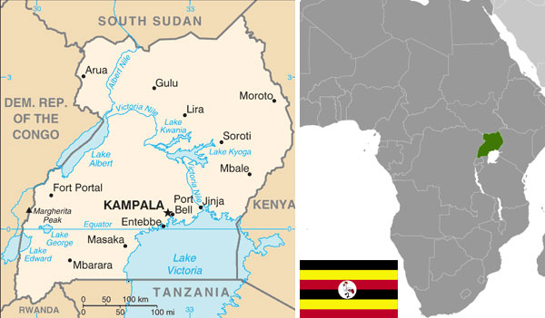 Maps and flag of Uganda courtesy of the CIA World Factbook.