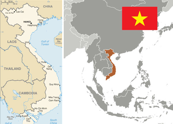 Maps and flag of Vietnam courtesy of the CIA World Factbook.