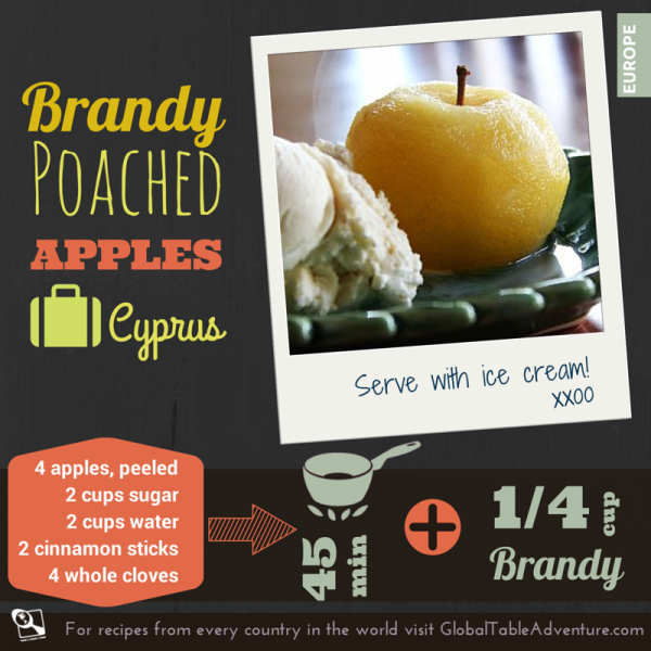 Around the World with Apples >>  Brandy Poached Apples from Cyprus