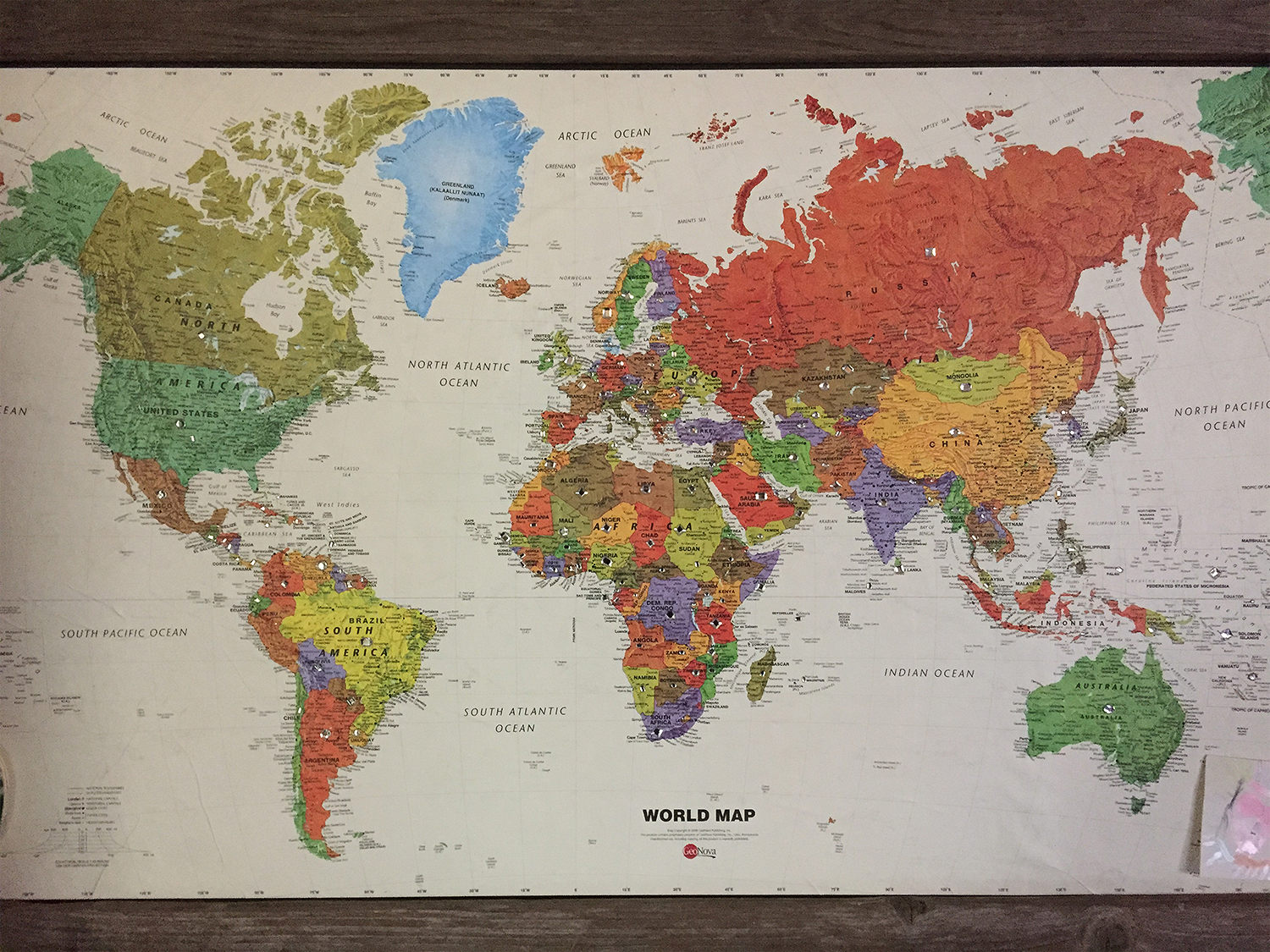 World Map, with a gemstone on all the countries Sasha Martin's family ate on their Global Table Adventure. 