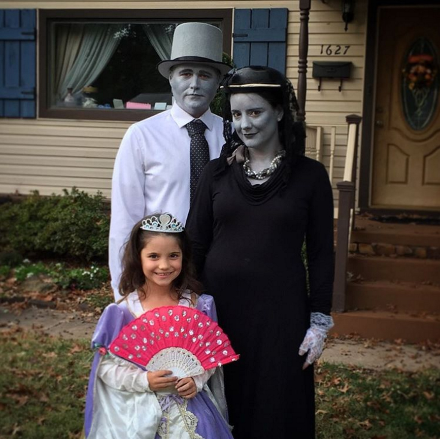 Dressed as silent film stars for Halloween.